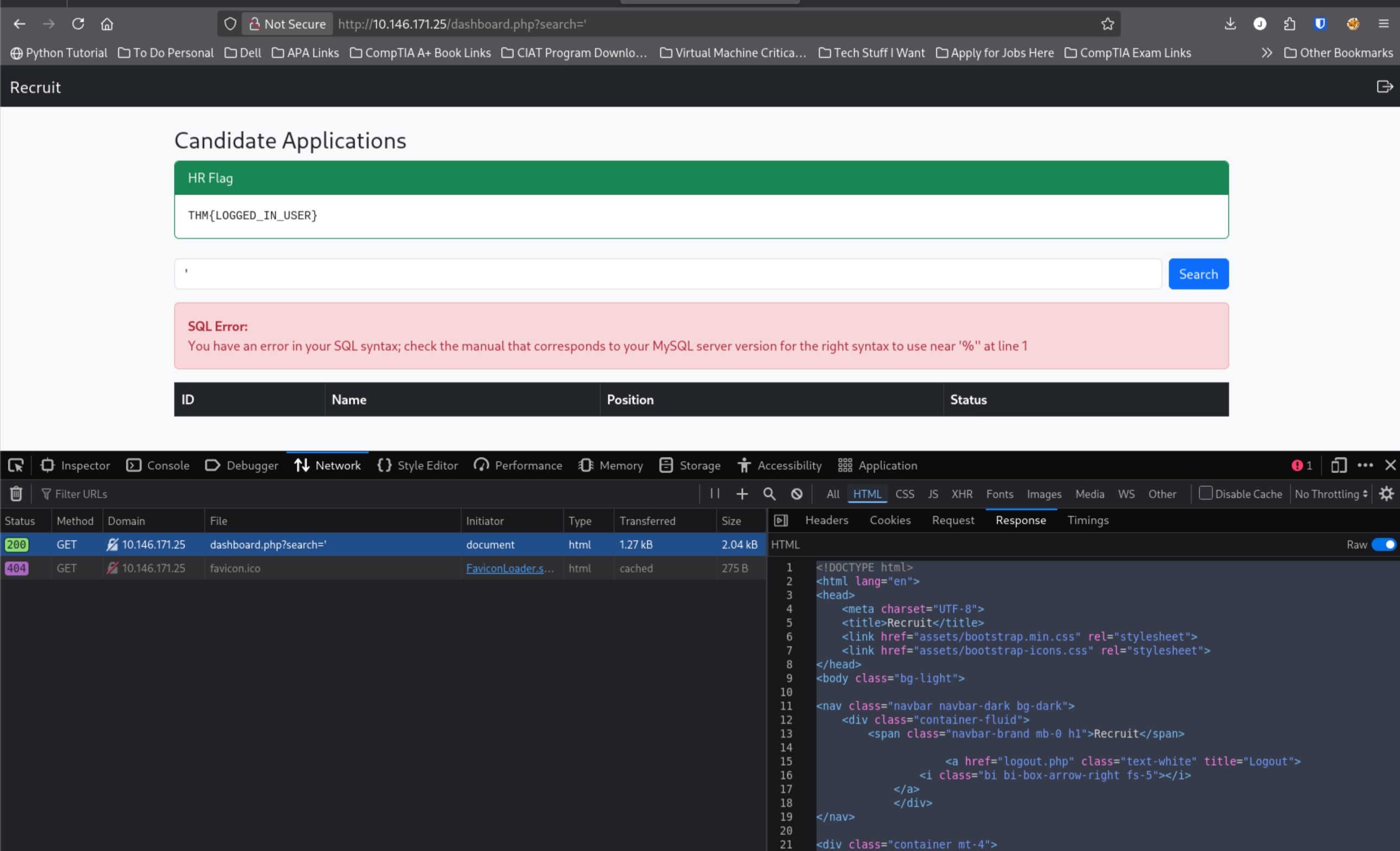 SQL syntax error returned after single-quote input